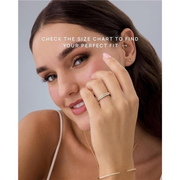 14K Gold Plated Sterling Silver CZ Eternity Stackable Ring Thin Wedding Band Wom - Picture 2 of 7